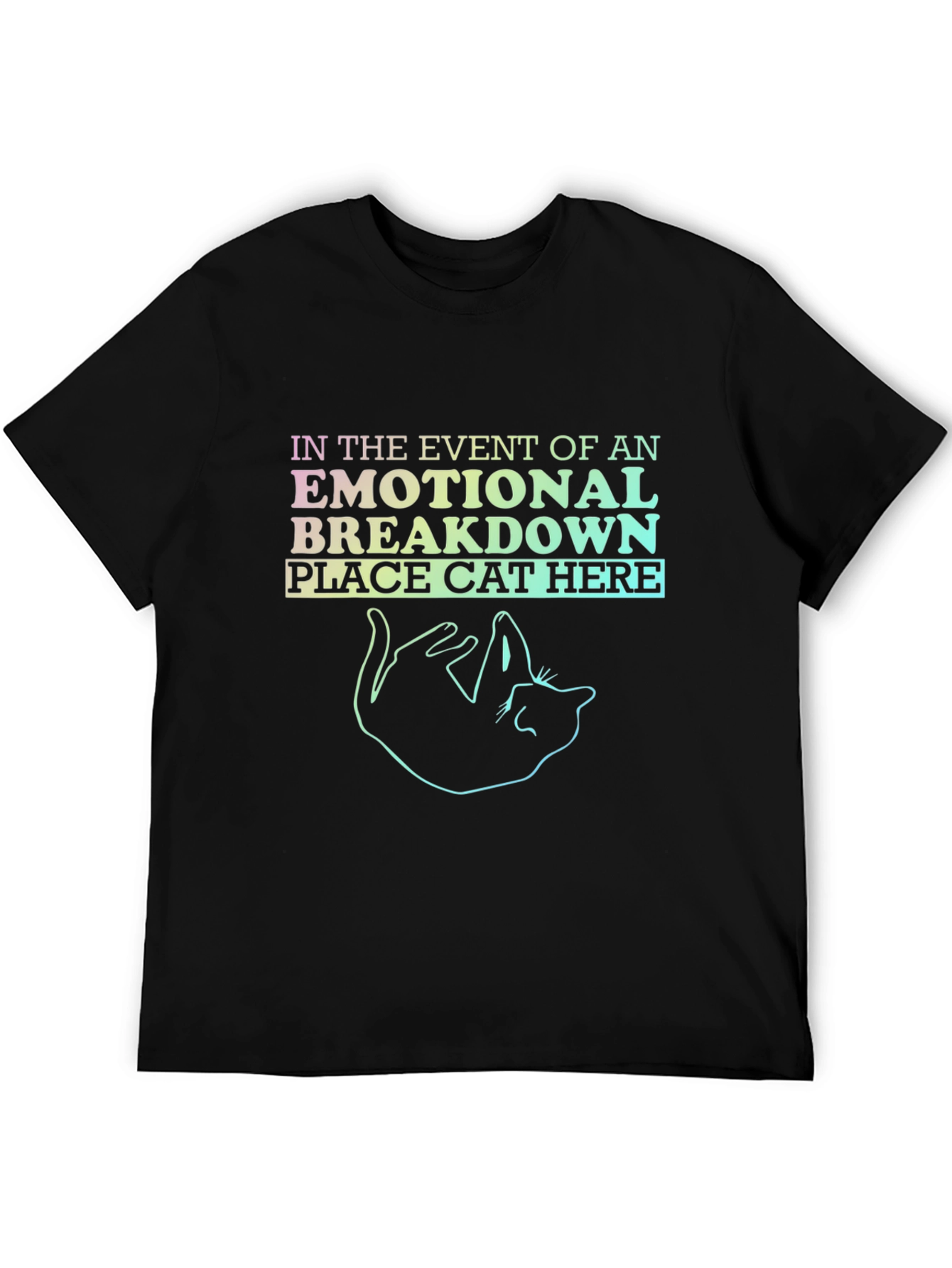 Emotional Breakdown Cat Graphic Tee - Black
