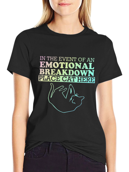 Emotional Breakdown Cat Graphic Tee - Black
