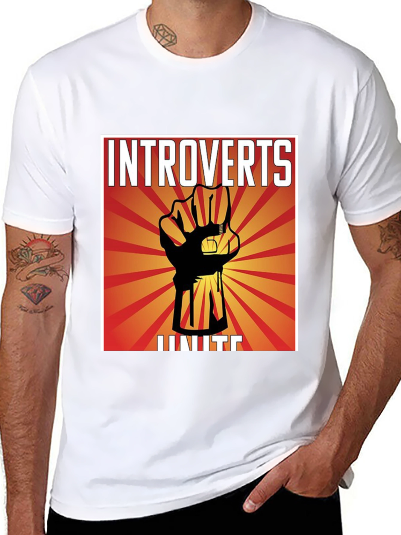 Introverts Unite Graphic T-Shirt - Black Crew Neck
