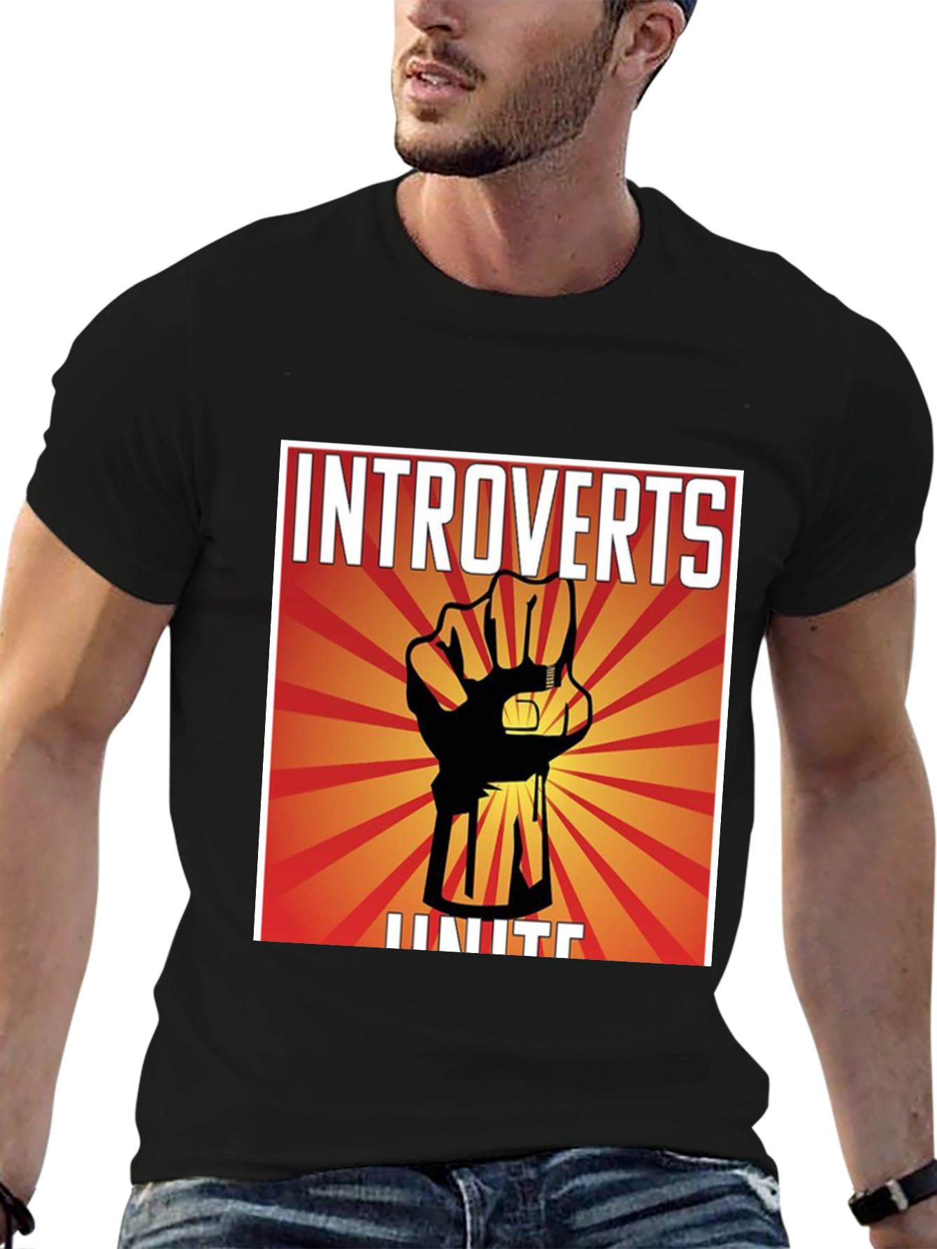Introverts Unite Graphic T-Shirt - Black Crew Neck