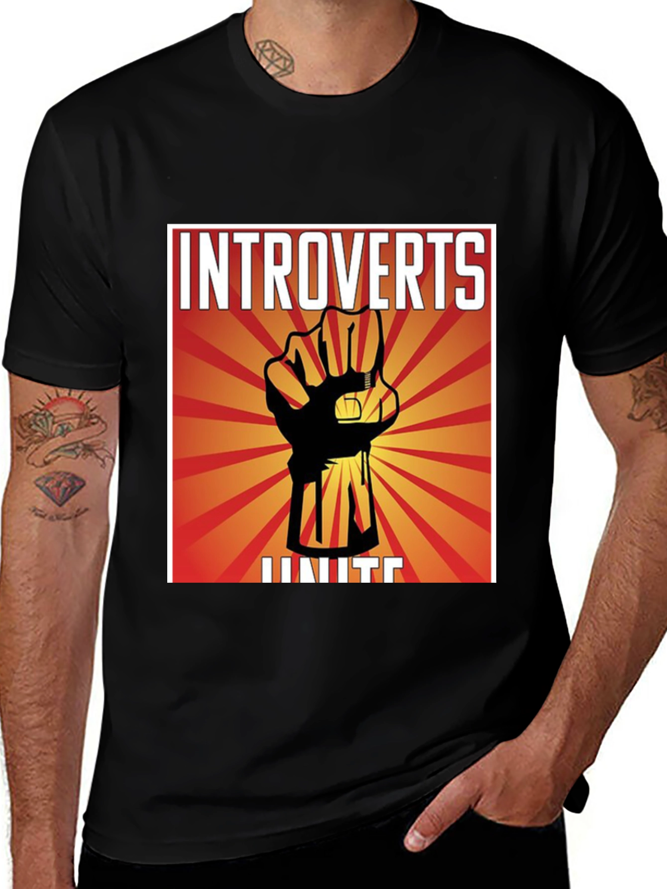 Introverts Unite Graphic T-Shirt - Black Crew Neck