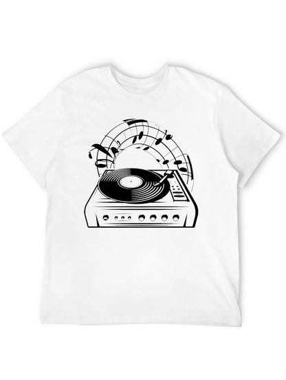 Retro Turntable Music Notes Black Graphic Tee