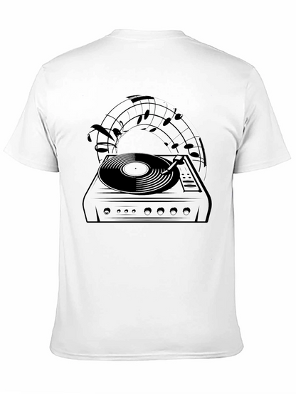 Retro Turntable Music Notes Black Graphic Tee