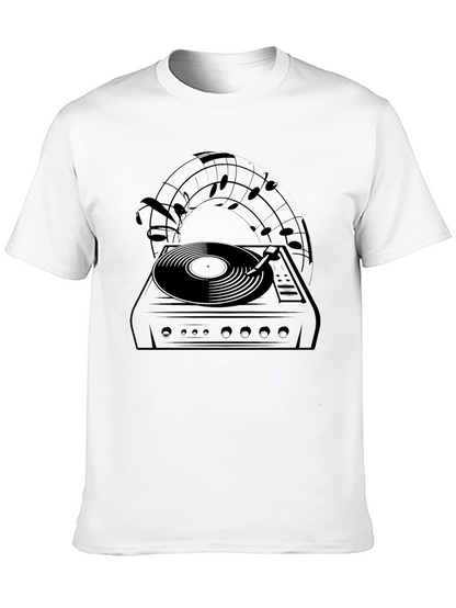 Retro Turntable Music Notes Black Graphic Tee