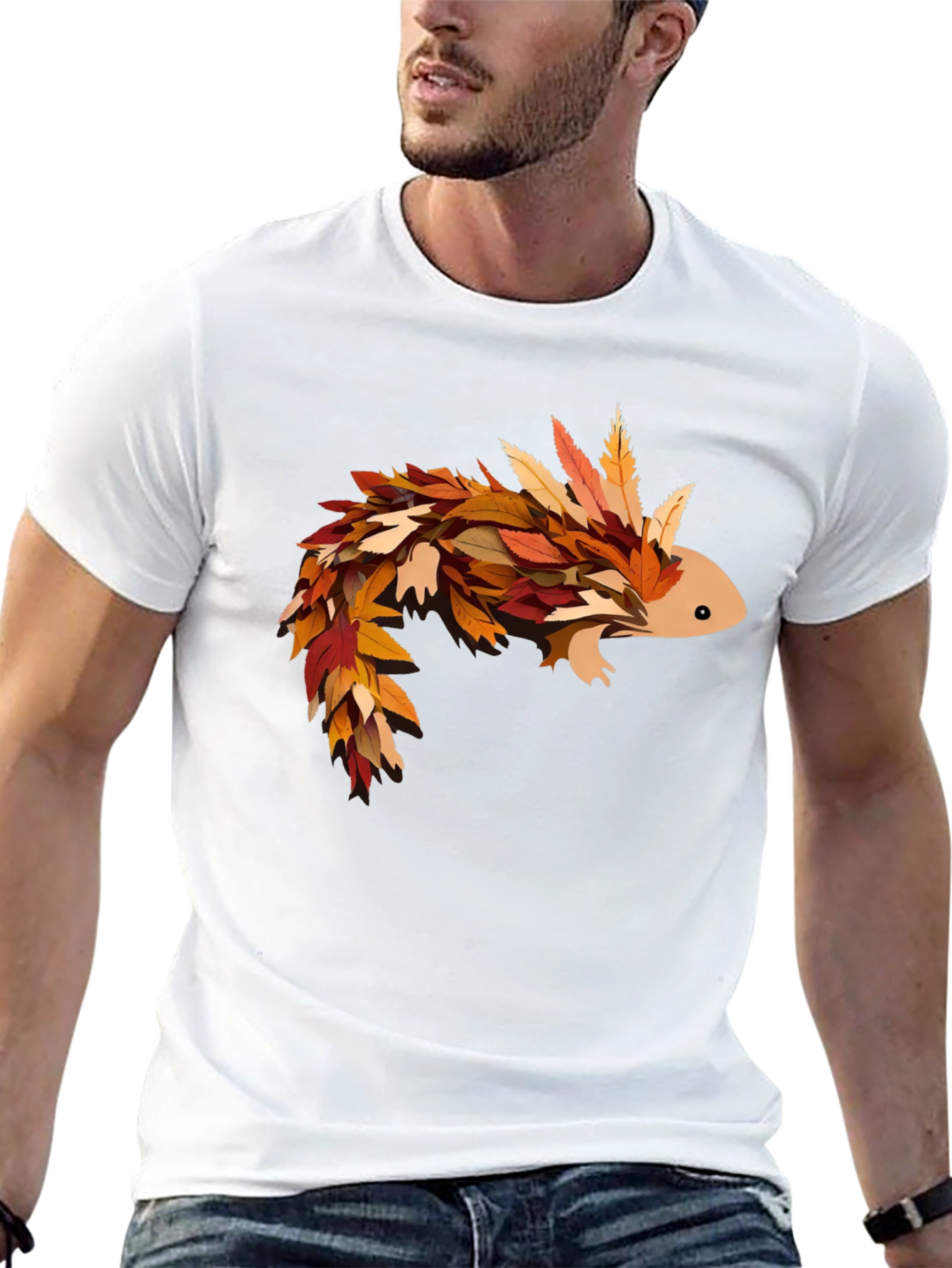 Autumn Axolotl T-Shirt - Fall Leaves Design
