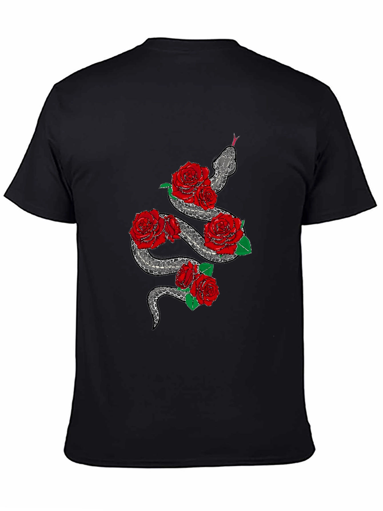 Snake and Roses Graphic Black T-Shirt