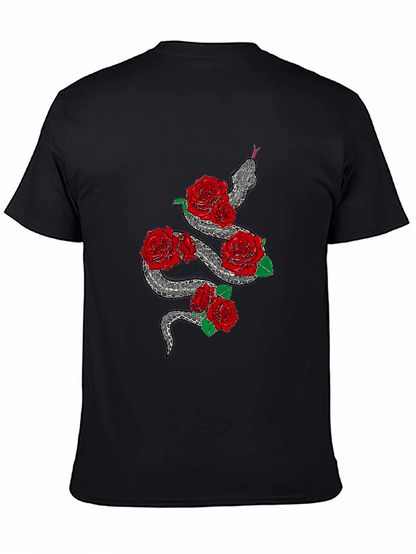 Snake and Roses Graphic Black T-Shirt
