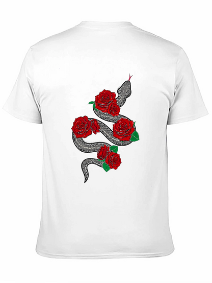 Snake and Roses Graphic Black T-Shirt