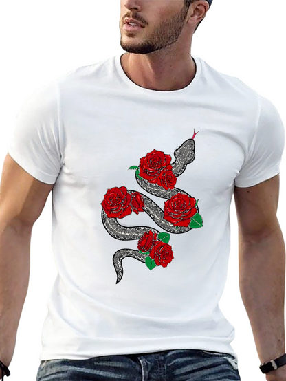 Snake and Roses Graphic Black T-Shirt