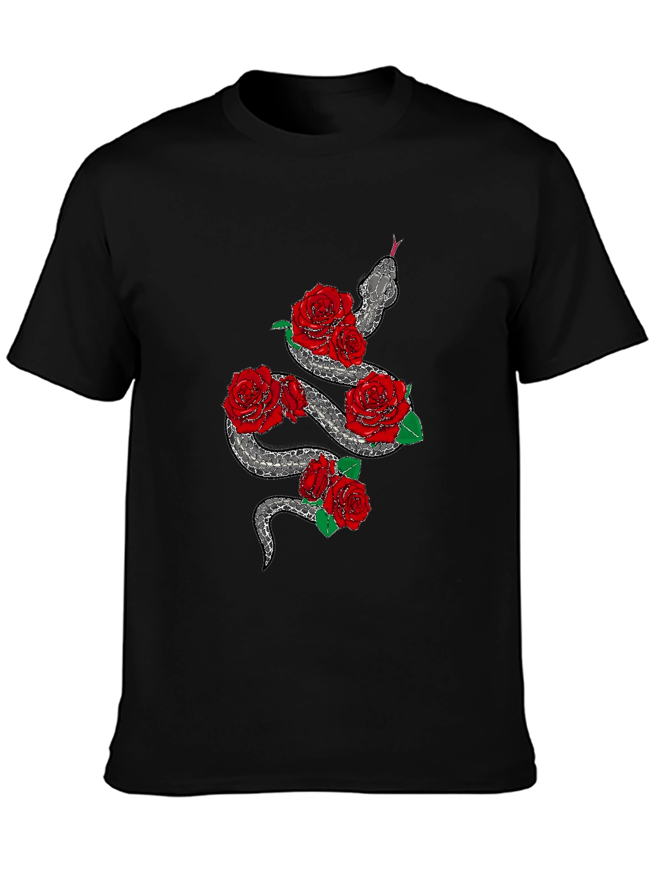 Snake and Roses Graphic Black T-Shirt