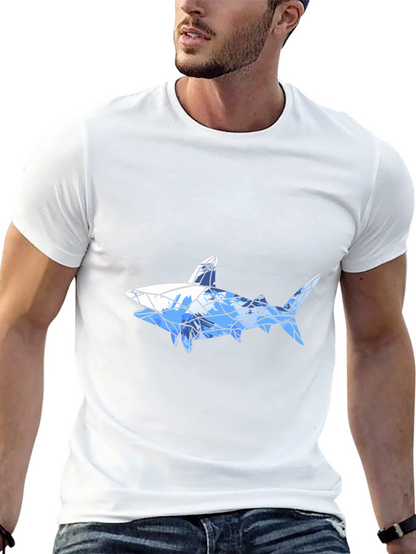 Geometric Shark Graphic Tee - Black Cotton Blend