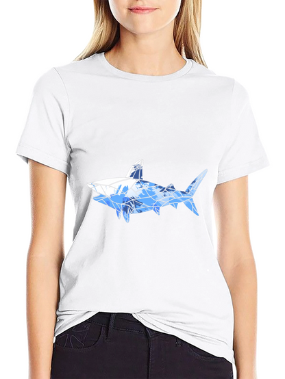 Geometric Shark Graphic Tee - Black Cotton Blend