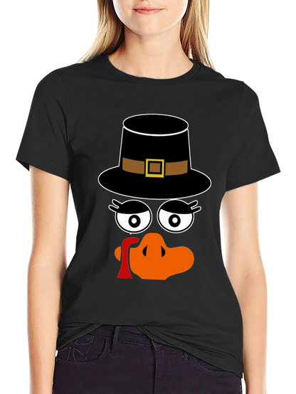 Thanksgiving Turkey Face Pilgrim Hat T-Shirt