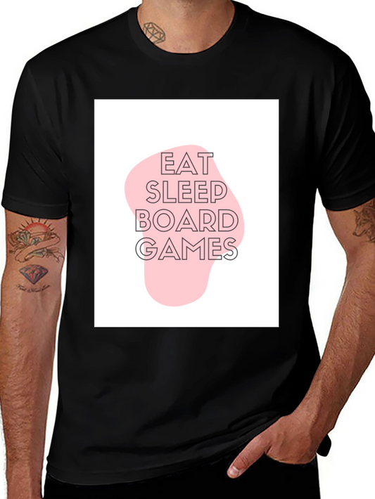 Eat Sleep Board Games Graphic Tee - Black Cotton Casual T-Shirt