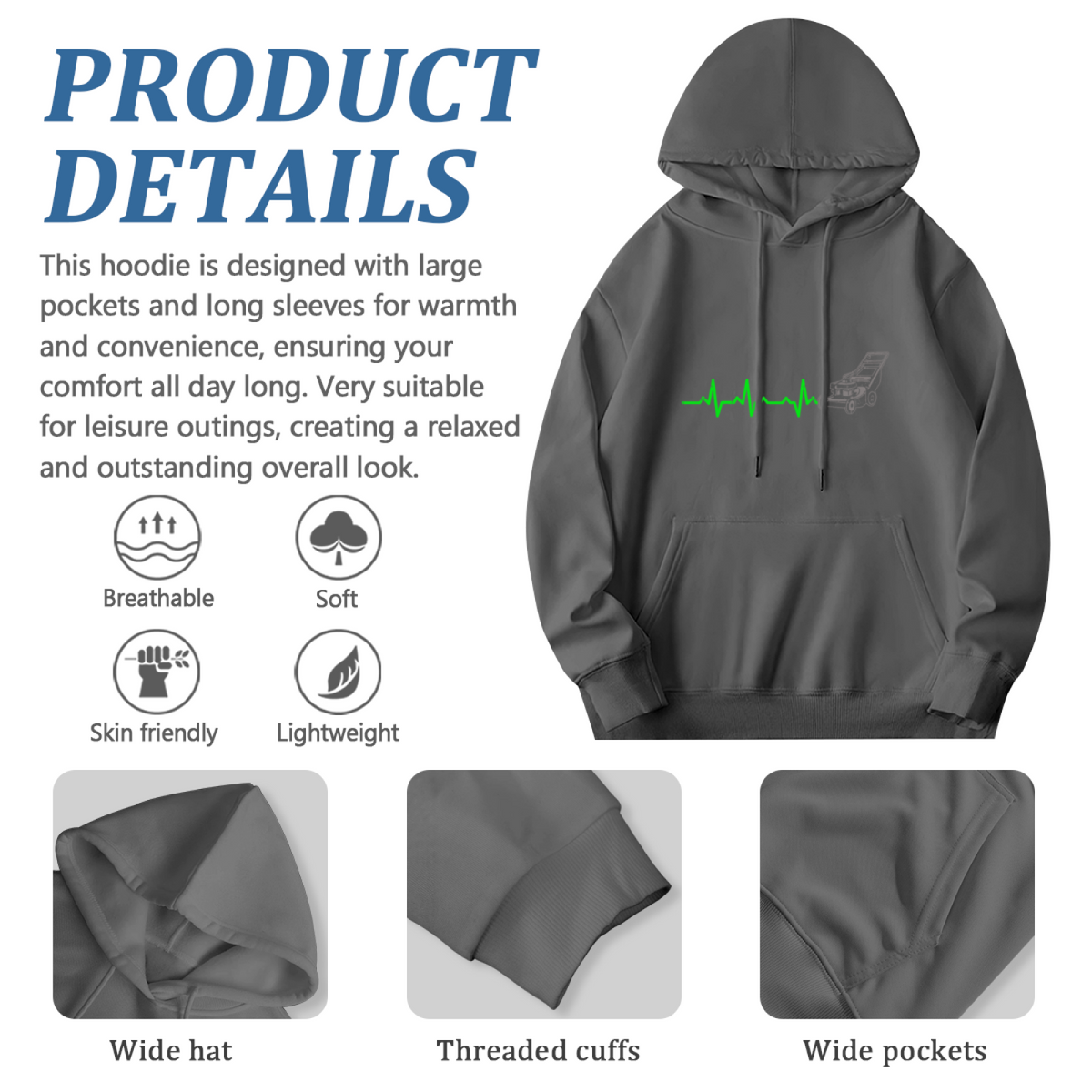 Lawnmower Enthusiast EKG Heartbeat Hoodie