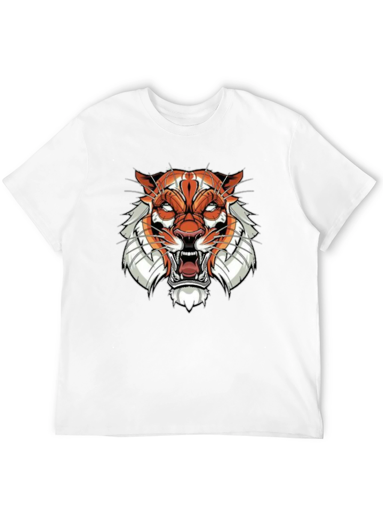 Black Graphic Tee with Tiger Face Design