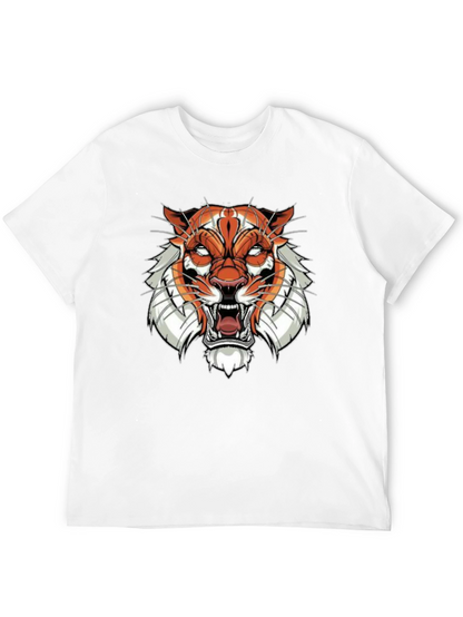 Black Graphic Tee with Tiger Face Design