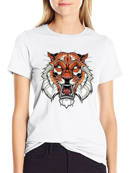 Black Graphic Tee with Tiger Face Design
