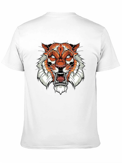 Black Graphic Tee with Tiger Face Design