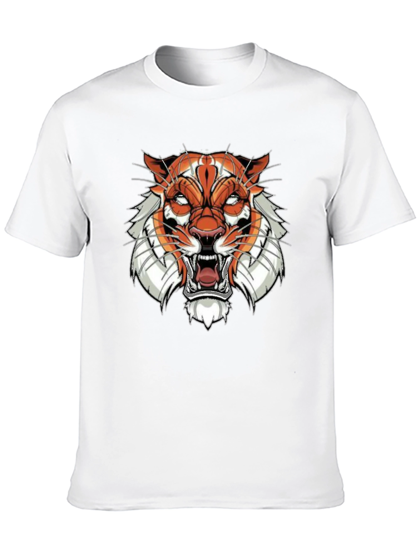Black Graphic Tee with Tiger Face Design