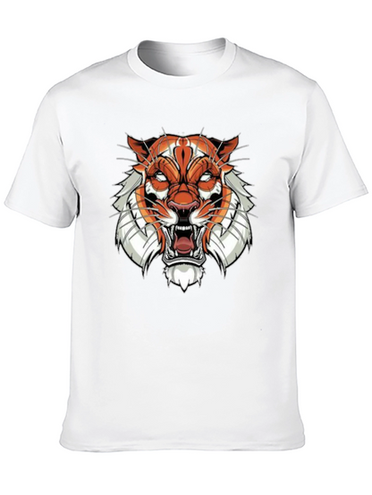 Black Graphic Tee with Tiger Face Design
