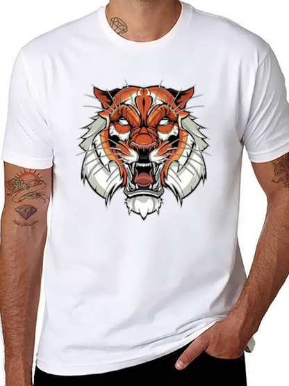 Black Graphic Tee with Tiger Face Design