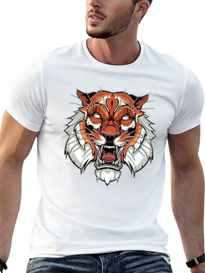 Black Graphic Tee with Tiger Face Design