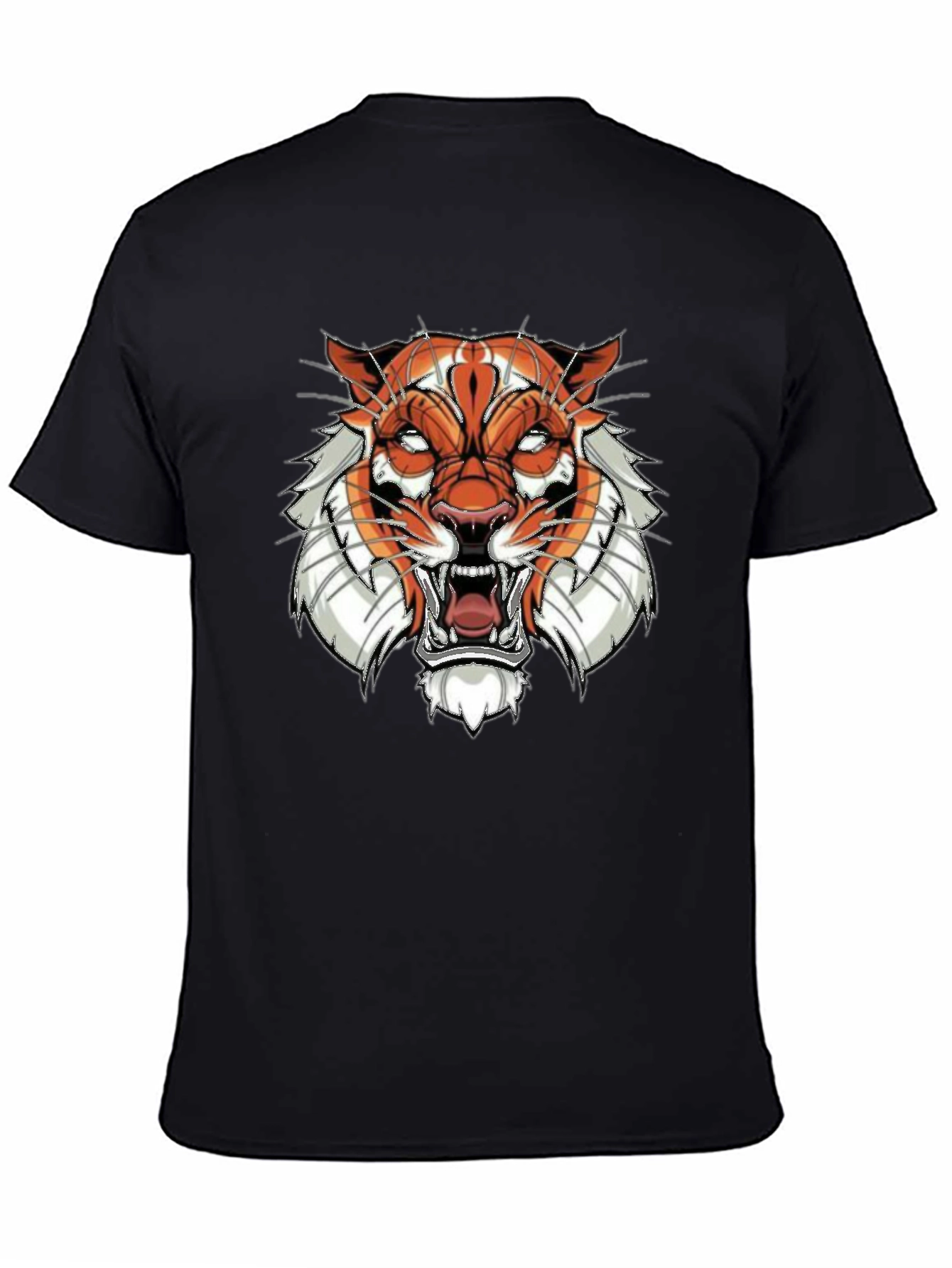 Black Graphic Tee with Tiger Face Design