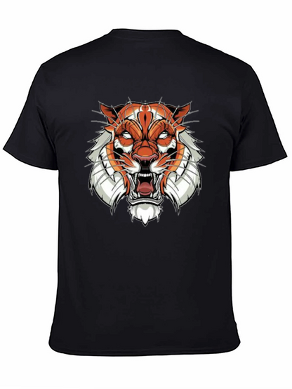 Black Graphic Tee with Tiger Face Design