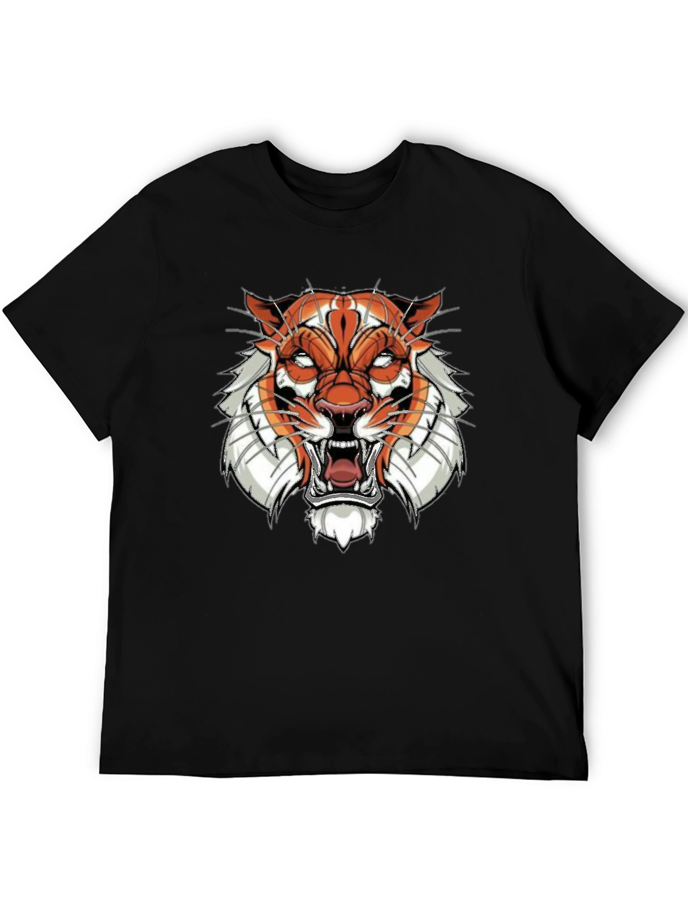 Black Graphic Tee with Tiger Face Design