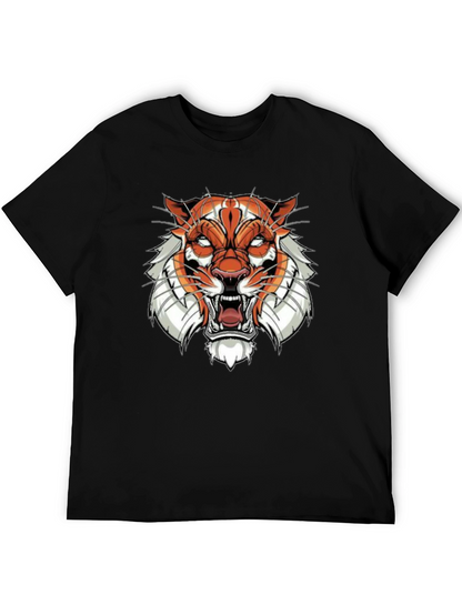 Black Graphic Tee with Tiger Face Design