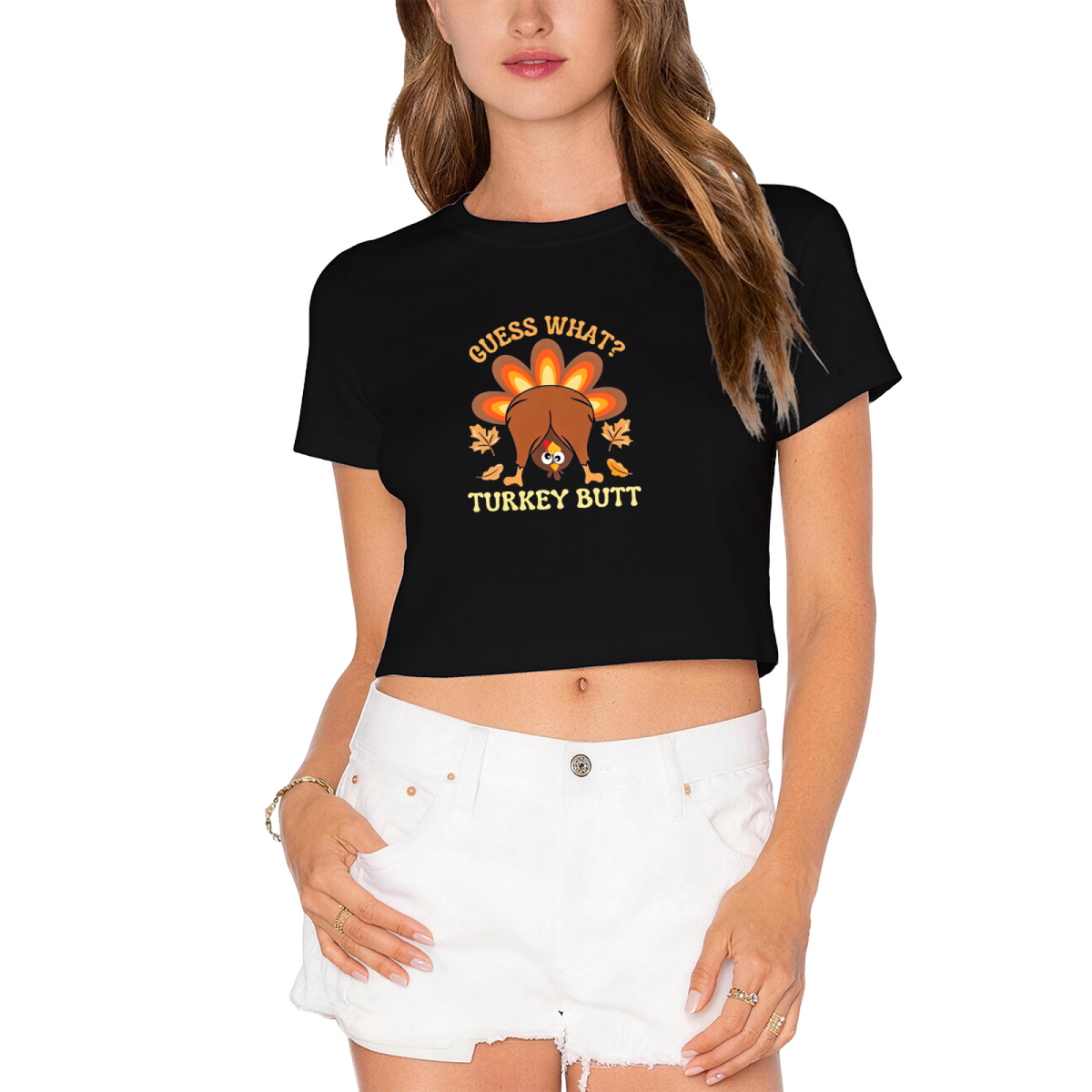 Guess What Turkey Butt Funny Thanksgiving Crop Top
