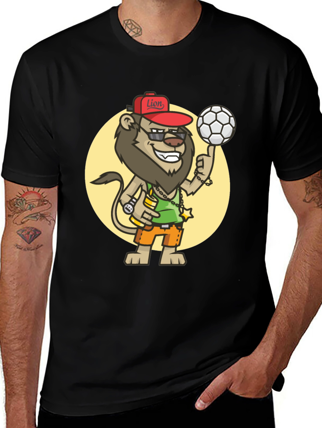 Cool Lion Soccer Fan Black T-Shirt