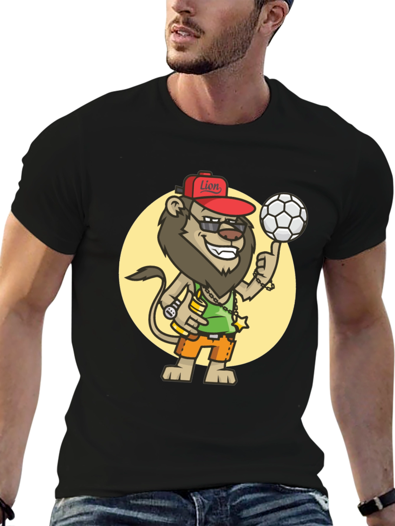 Cool Lion Soccer Fan Black T-Shirt