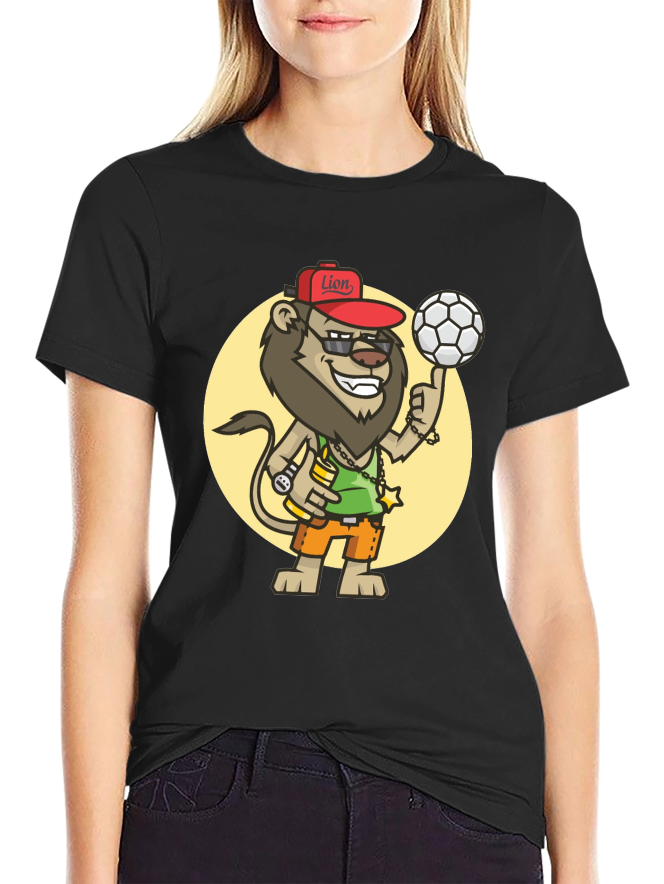 Cool Lion Soccer Fan Black T-Shirt
