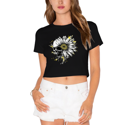 Skull Daisy Spooky Halloween Art Crop Top