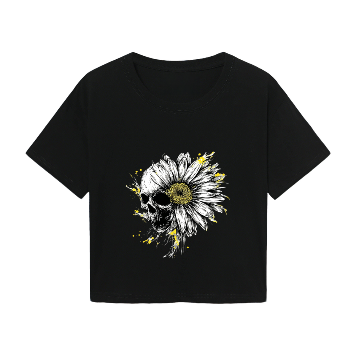 Skull Daisy Spooky Halloween Art Crop Top