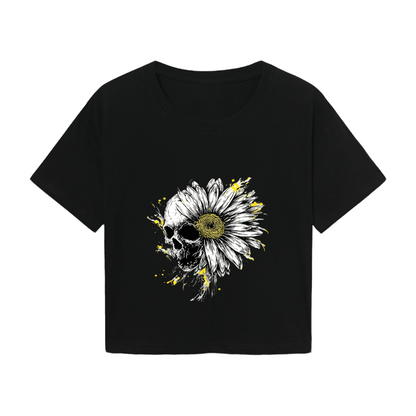 Skull Daisy Spooky Halloween Art Crop Top