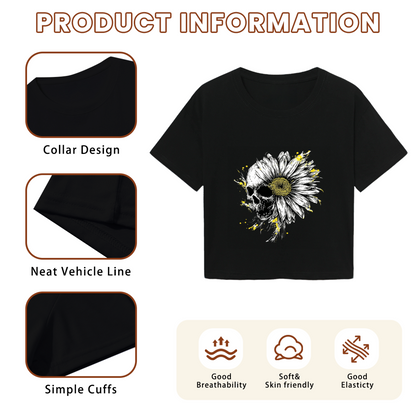 Skull Daisy Spooky Halloween Art Crop Top