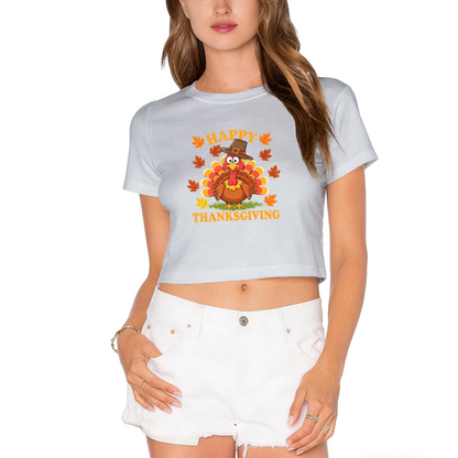 Happy Thanksgiving Cute Cartoon Turkey Crop Top