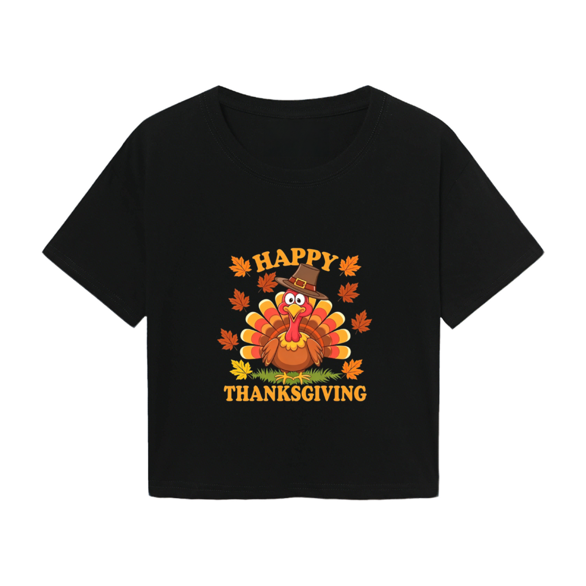 Happy Thanksgiving Cute Cartoon Turkey Crop Top