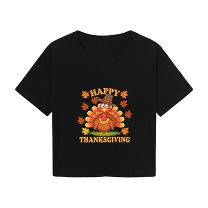 Happy Thanksgiving Cute Cartoon Turkey Crop Top