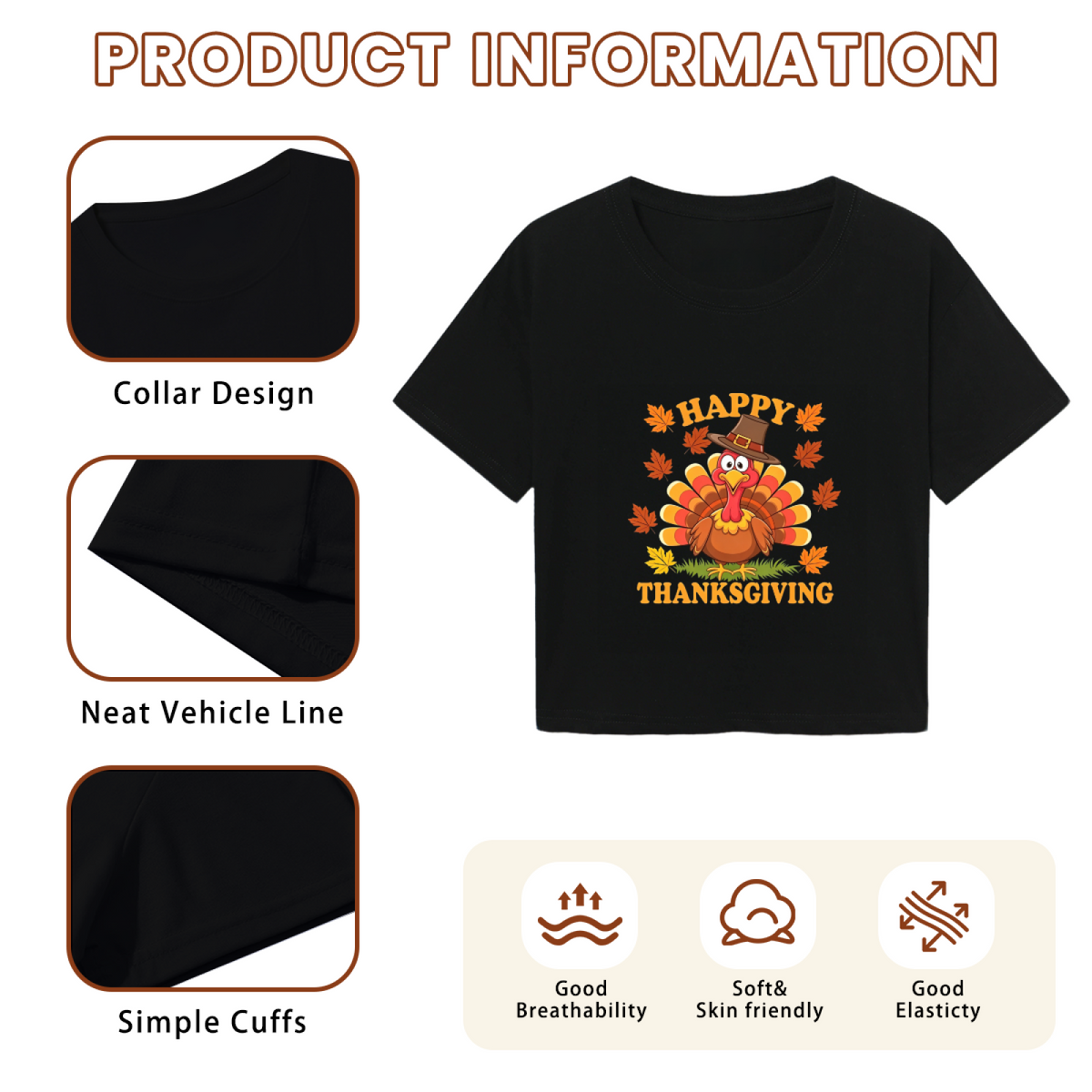 Happy Thanksgiving Cute Cartoon Turkey Crop Top