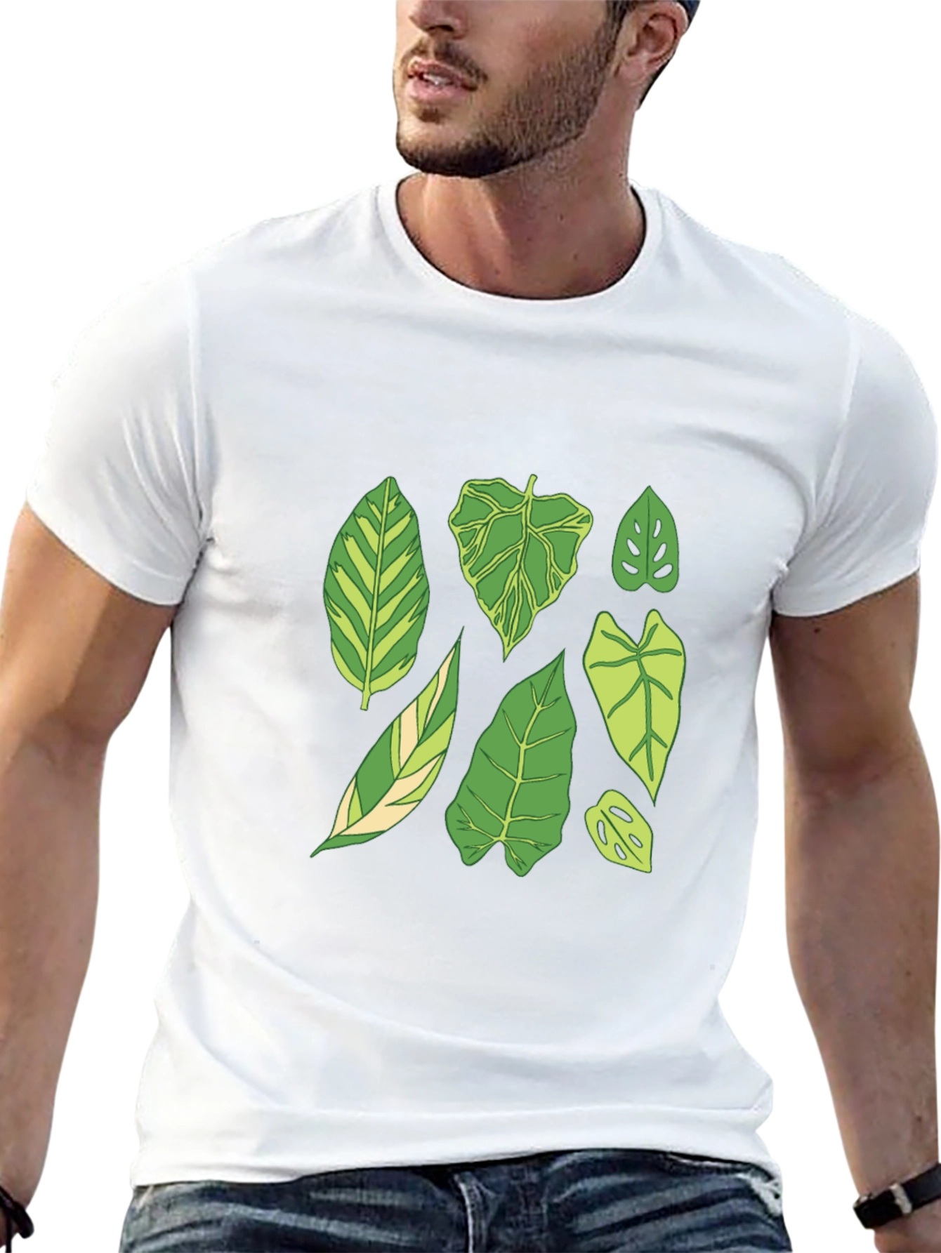 Botanical Leaf Print Black T-Shirt