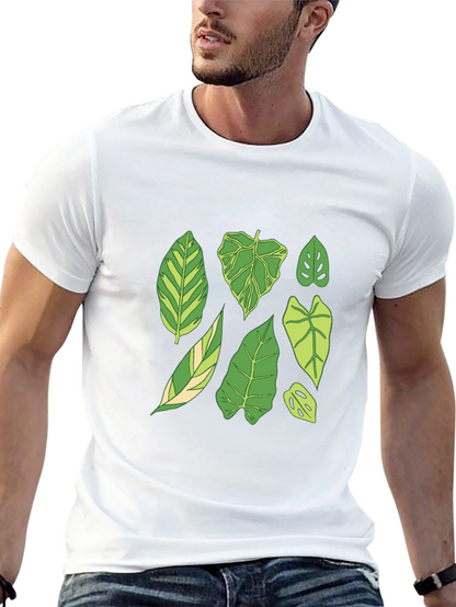 Botanical Leaf Print Black T-Shirt