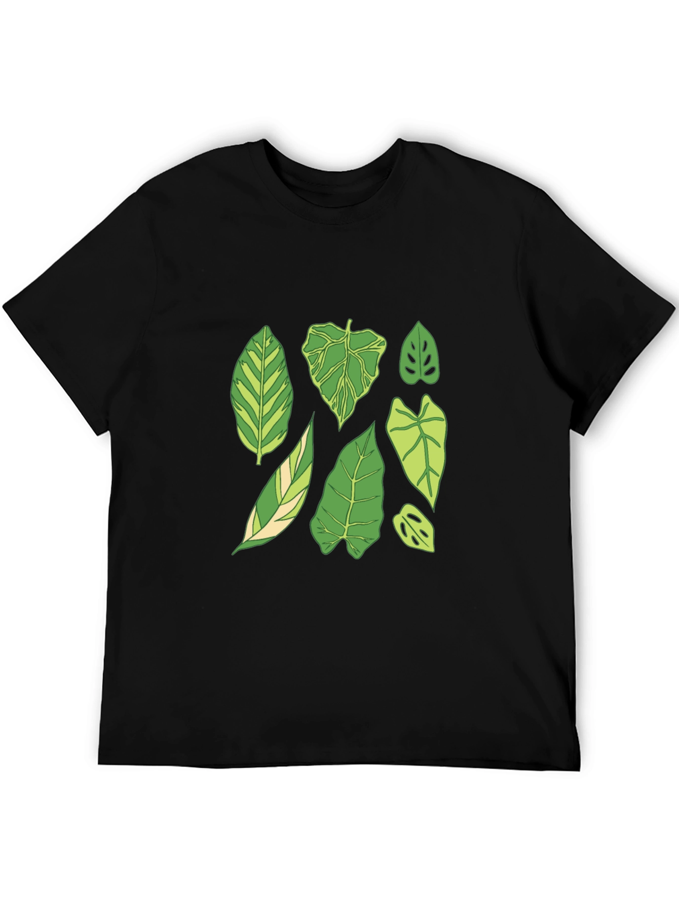 Botanical Leaf Print Black T-Shirt