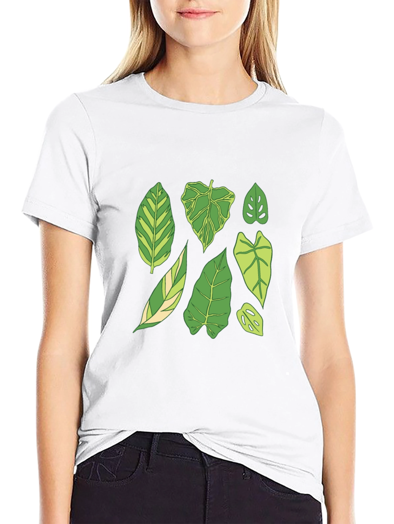 Botanical Leaf Print Black T-Shirt