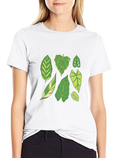 Botanical Leaf Print Black T-Shirt