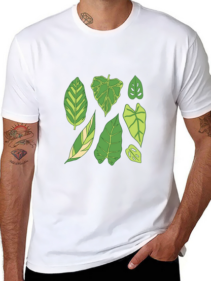 Botanical Leaf Print Black T-Shirt