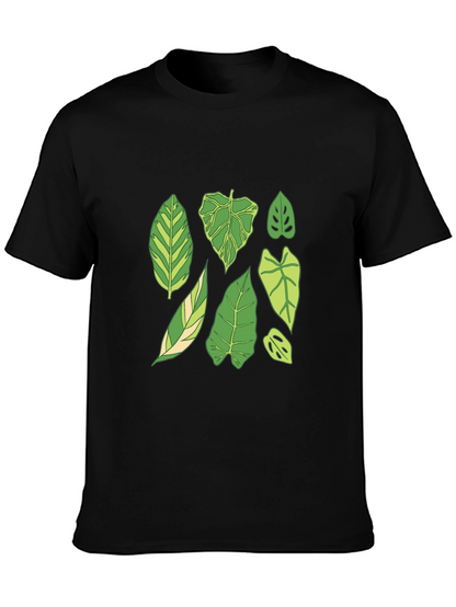 Botanical Leaf Print Black T-Shirt